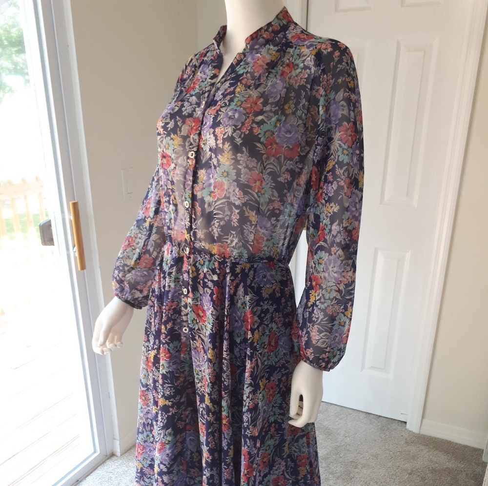 Vintage 1950s Floral Rockabilly Day Dress L